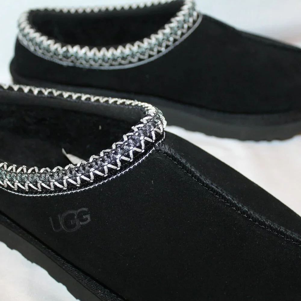 NEW UGG MEN'S TASMAN‎ SUEDE SHEARLING LINED SLIP ON SLIPPERS BLACK 9